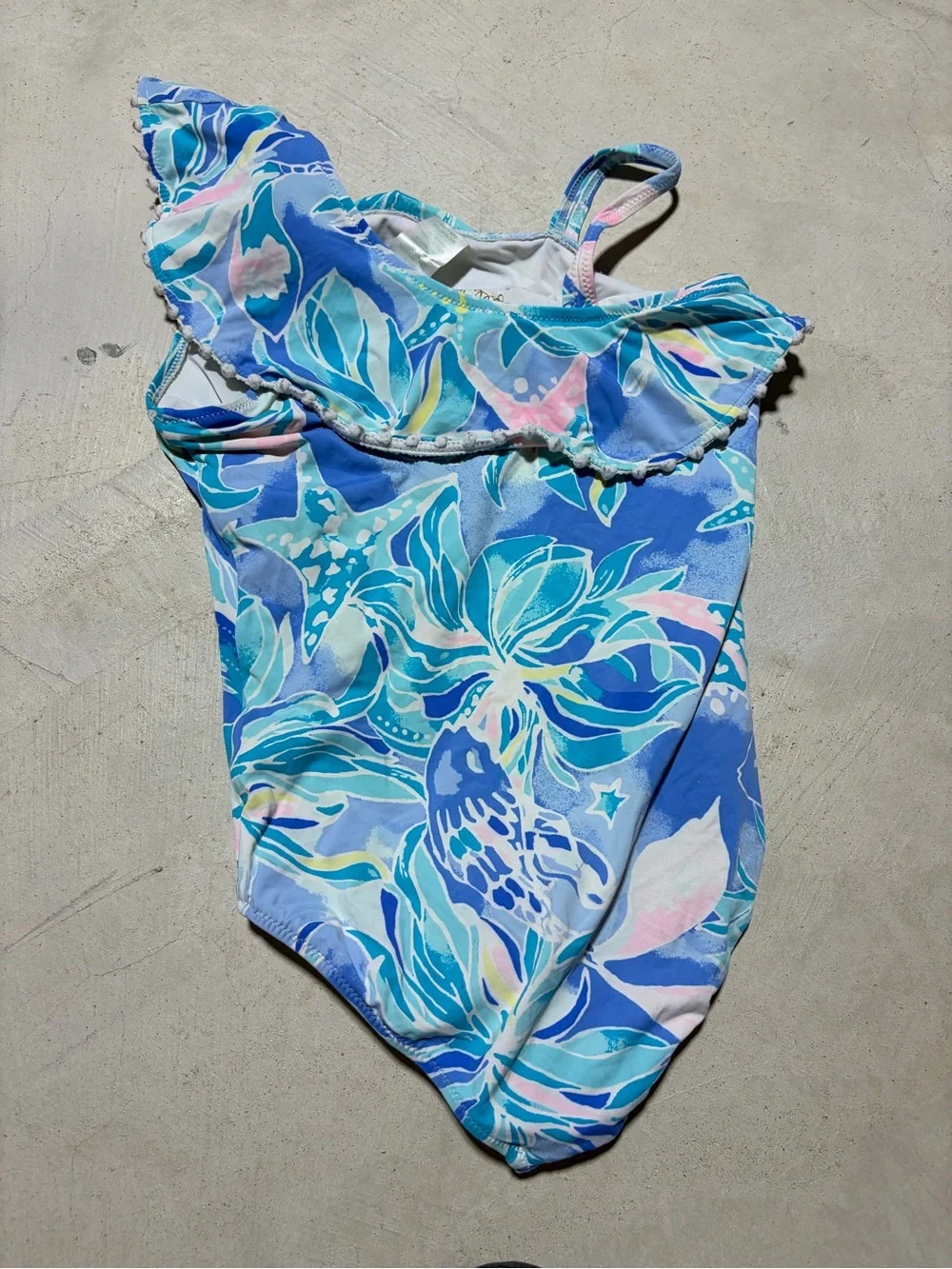 Lilly Pulitzer blue Floral One-Shoulder Swim Suit 8